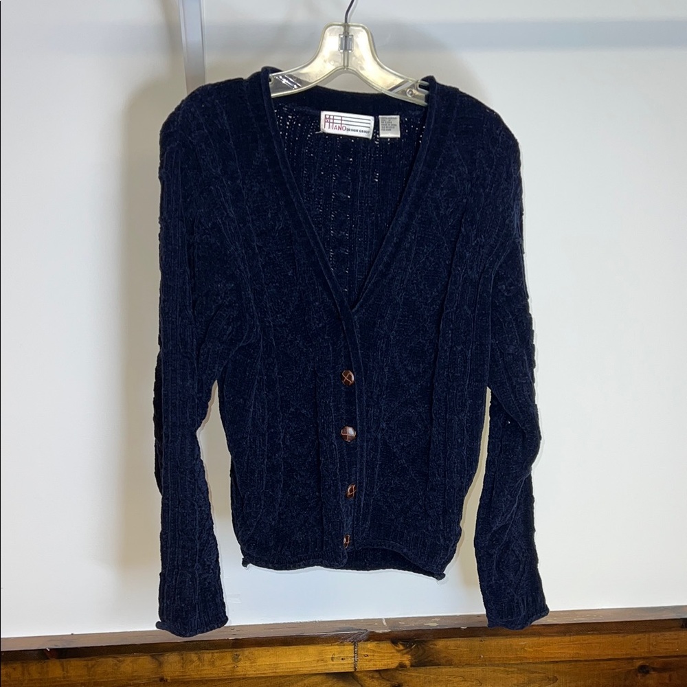 Vintage 90’s‎ Milano Design Group Navy Blue Cable Knit Chenille Cardigan- M